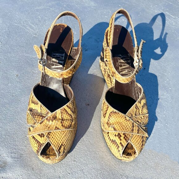 Vintage 1940s Snakeskin Heels Size 8 Platforms Glam Rock - Picture 1 of 7